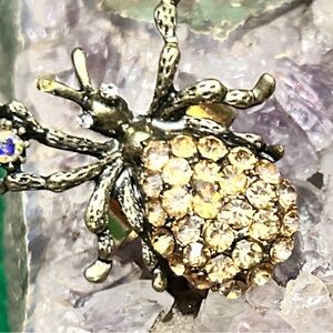 Silver yellow spider ring